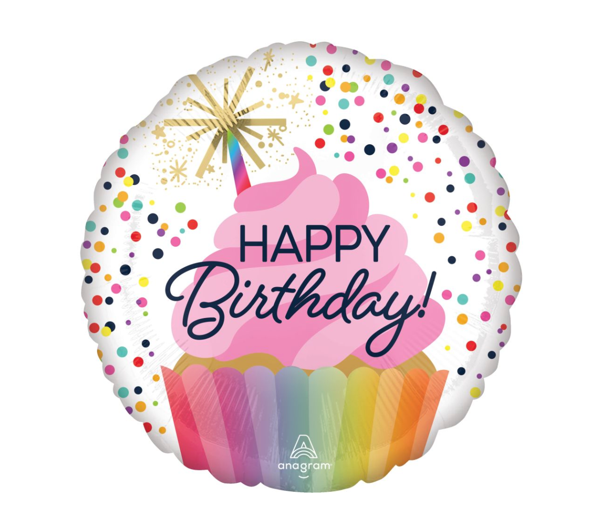 Confetti Cupcake Happy Birthday Balloon 18"