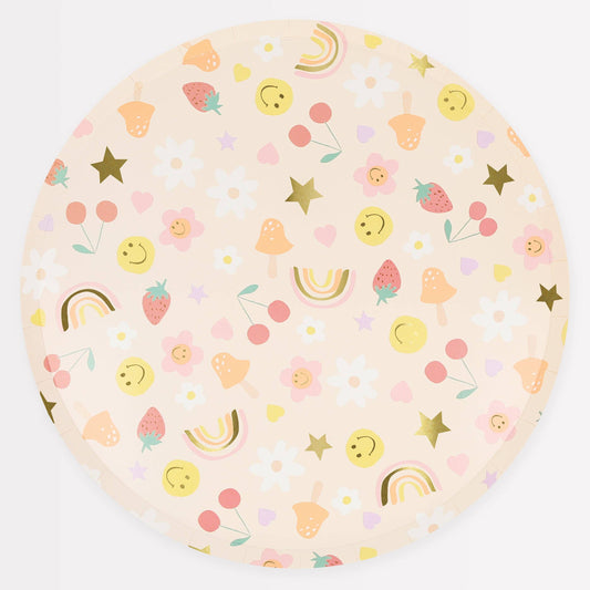 Retro Happy Icons Dinner Plates – Set of 8