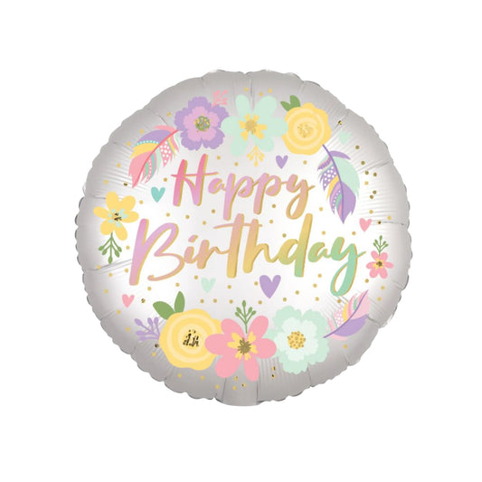 Boho Birthday Satin Flowers Balloon 18"