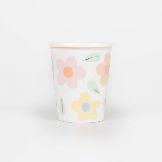 Retro Pastel Flower Party Cups – Set of 8