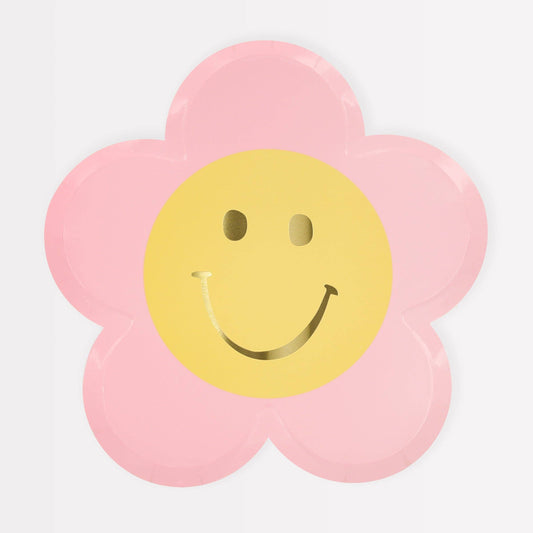 Retro Smiley Face Flower Party Plates – Set of 8