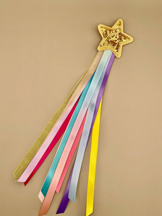 Set of 2 Fairy Princess Strands Hair Clips: Gold & Rainbow
