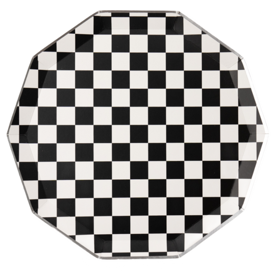 Black & White Checkerboard Dinner Plates – Set of 8