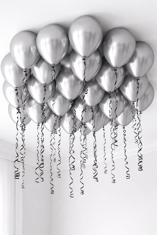 Silver Ceiling Sparkle - 25 Balloons