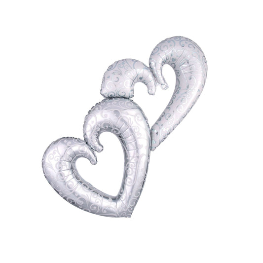 Silver Interlocking Hearts Foil Balloon 53"