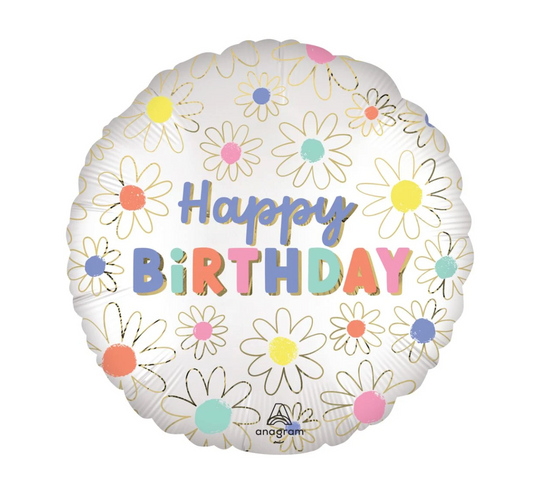 Pastel Flowers Happy Birthday Balloon 18"