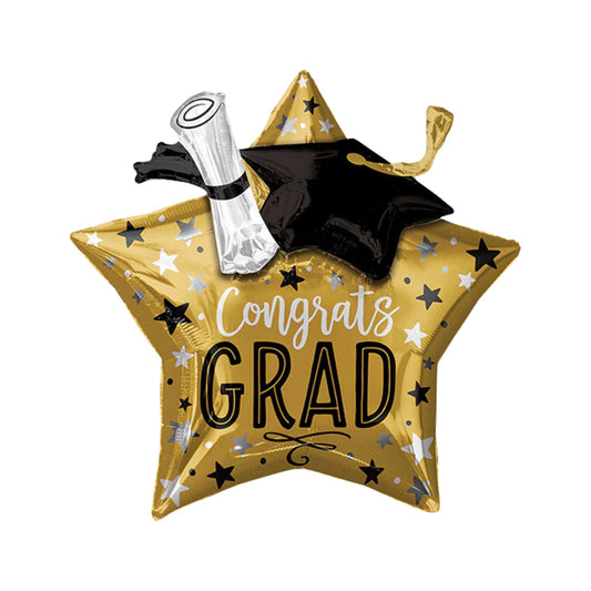 Gold Grad Star Foil Balloon 28" **LIMITED QTYS**